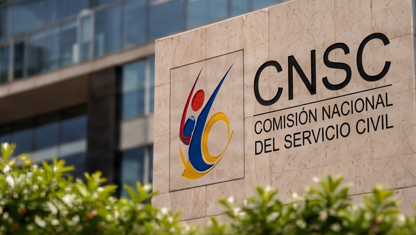 Fachada de edificio con el logotipo de CNSC y el nombre de la Comisión Nacional del Servicio Civil.